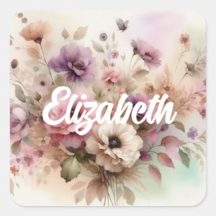 Typografie Herbstlaube und Blume Aquarell Quadratischer Aufkleber