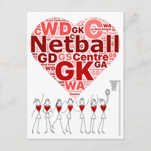 Typografie Herzdesign für Netball-Positionen Postkarte
