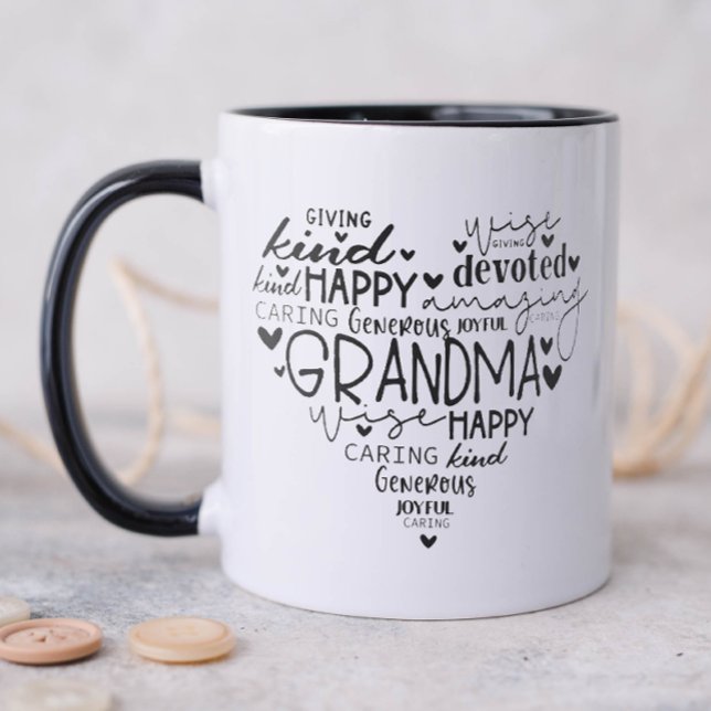 Typografie Herzgrandma Tasse (Grandma qualities mug)
