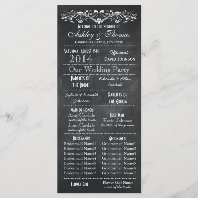 Typografie-Hochzeitsprogramme 2 Maid Hon Programm (Vorderseite)