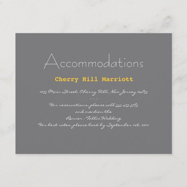 Typografie-Hochzeitstiefel in Grau und Gelb Begleitkarte (Vorderseite)