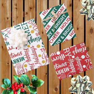 Typografie Holiday Assortiment Red Green Modern Geschenkpapier Set