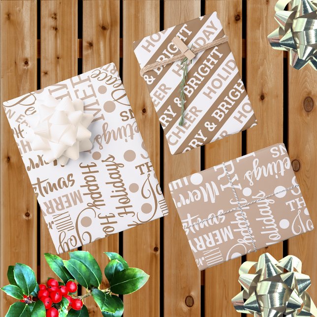 Typografie Holiday Sortiment Neutral Moderne Geschenkpapier Set (Von Creator hochgeladen)