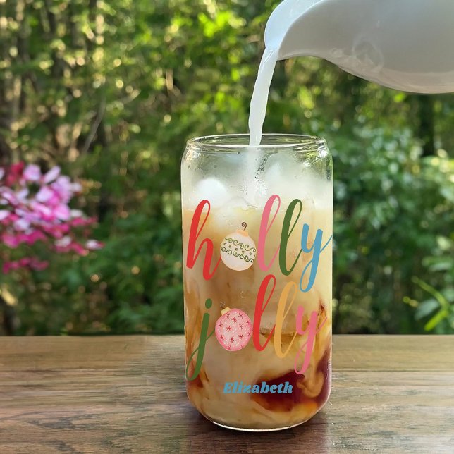 Typografie Holly Jolly Weihnachtsschmuck Name Dosenglas (Von Creator hochgeladen)