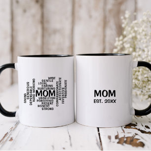 Typografie in Schwarzweiß-Mama Word Cloud Zweifarbige Tasse