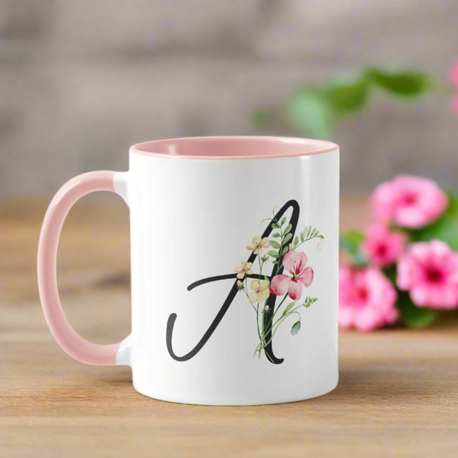 Typografie Initial A Watercolor Pink Blume Tasse (Von Creator hochgeladen)