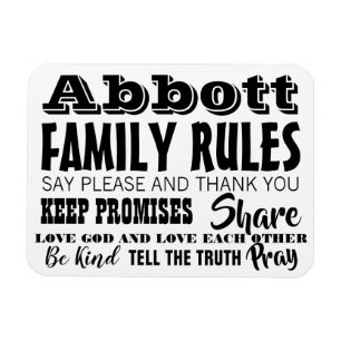 Typografie Inspiration Quote Life Family Rules Magnet