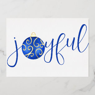 Typografie Joyful Blue und White Real Folien Feiertagskarte
