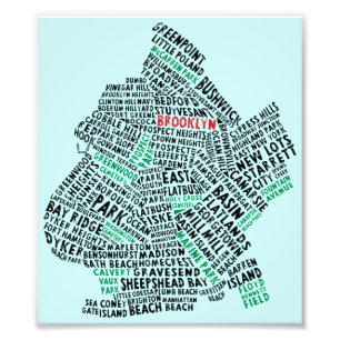 Typografie-Karte Brooklyns NYC Fotodruck