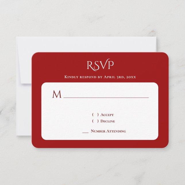 Typografie Kurves Monogramm Rote Hochzeit RSVP Karte (Vorderseite)