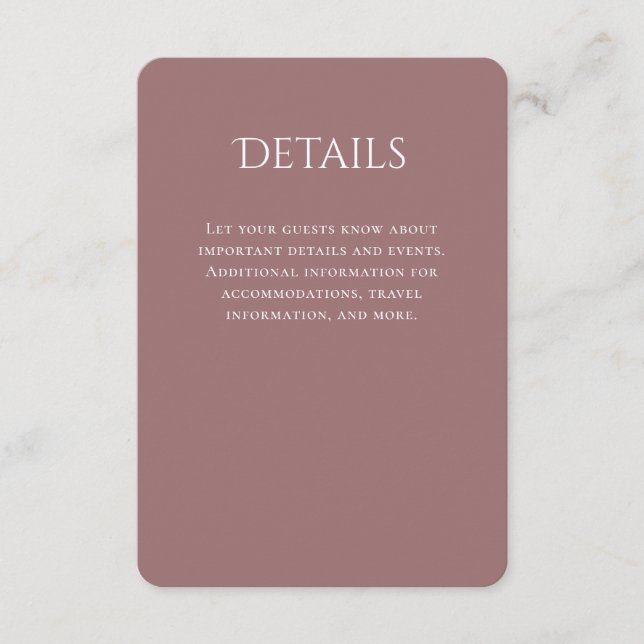 Typografie kurvt Mauve Wedding Details Begleitkarte (Vorderseite)