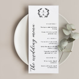 Typografie Laurel Wreath Monogram Wedding Menükarte