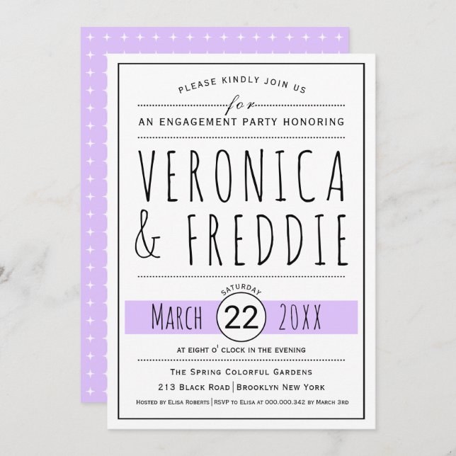 Typografie-Lavendel Einladung (Vorne/Hinten)