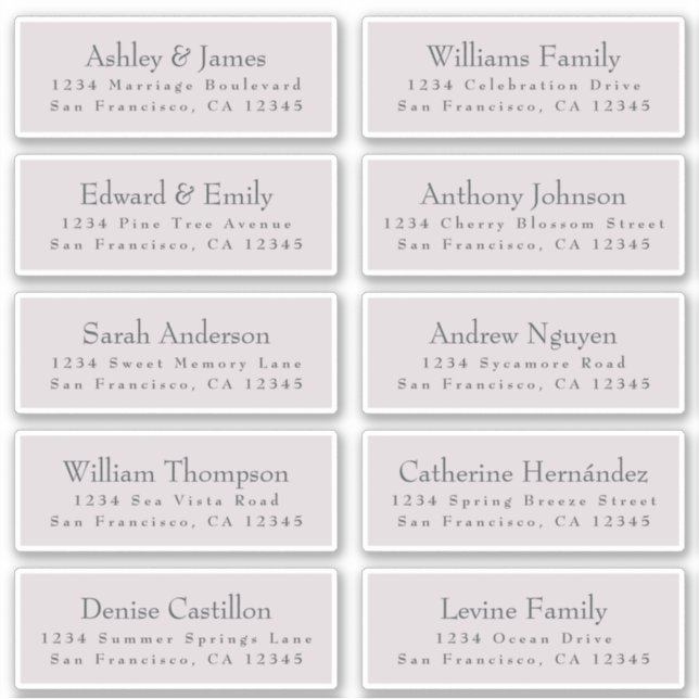 Typografie Lila Wedding Guest Address Labels (Vorderseite)