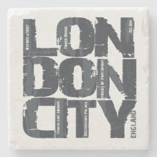 Typografie Londons, England Steinuntersetzer