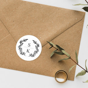 Typografie Lorbeerkranz Monogramm Hochzeitssiegel Runder Aufkleber