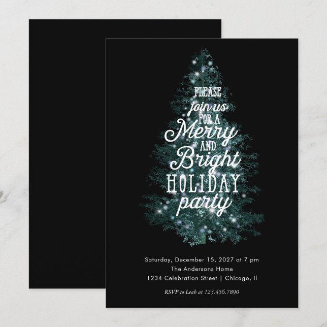 Typografie Merry and Bright Holiday Party Einladung (Vorne/Hinten)