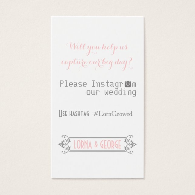 Typografie mit Instagram Hashtag rosa Hochzeit (Vorderseite)