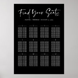 Typografie Moderne schwarze Hochzeitstabelle Poster