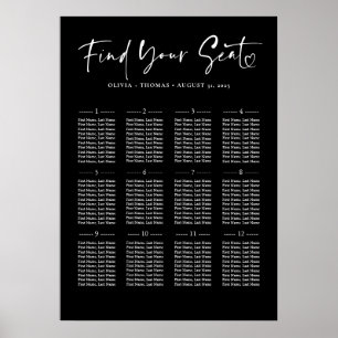 Typografie Moderne schwarze Hochzeitstabelle Poster