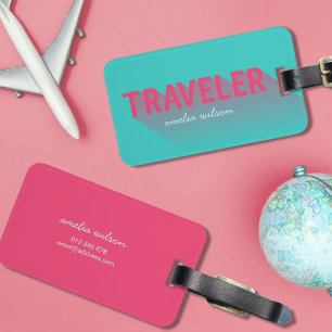 Typografie Moderne Türkisfarben Pink Traveller Tag Gepäckanhänger