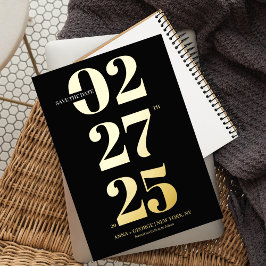 Typografie Modernes Black & Gold Foto Save the Dat Folieneinladung