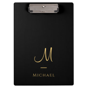 Typografie-Monogramm-Clipboard Elegant Schwarz Gol Klemmbrett