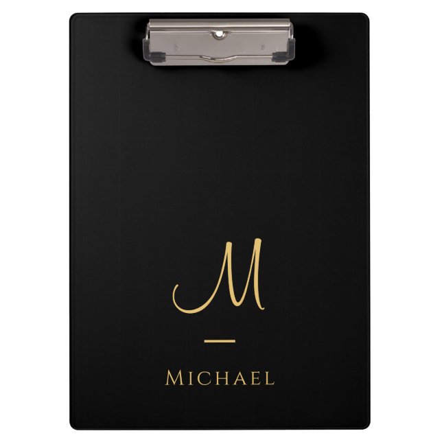 Typografie-Monogramm-Clipboard Elegant Schwarz Gol Klemmbrett (Vorderseite)