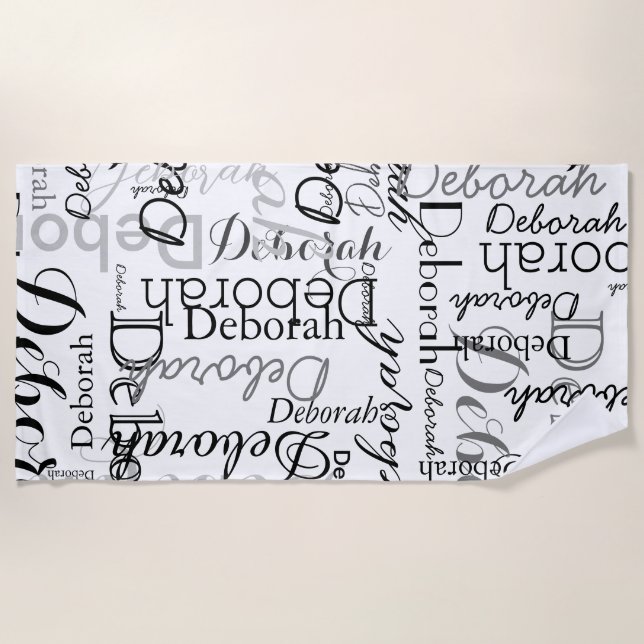 Typografie Muster Schwarze Namen Weiß Strandtuch (Vorderseite)