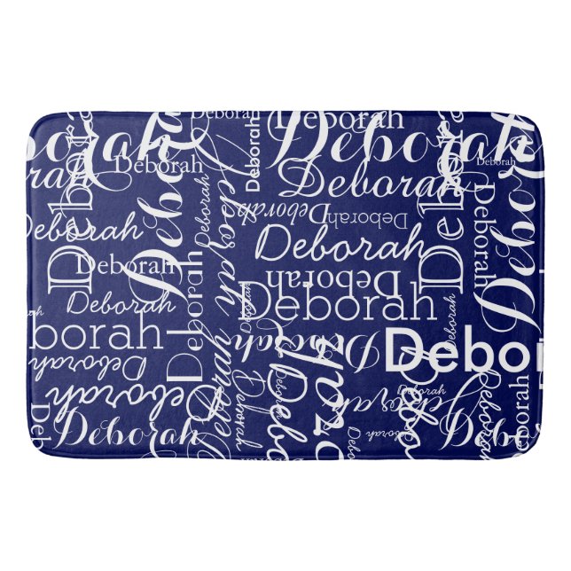 Typografie Muster White Names Blue Bath Mat Badematte (Vorderseite)
