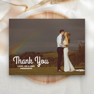Typografie-Overlay Hochzeitspaar-Foto Danke Postkarte