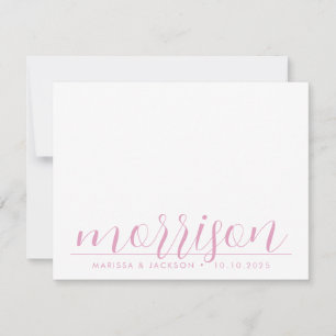 Typografie Pastel Pink Familienname Hochzeit Mitteilungskarte