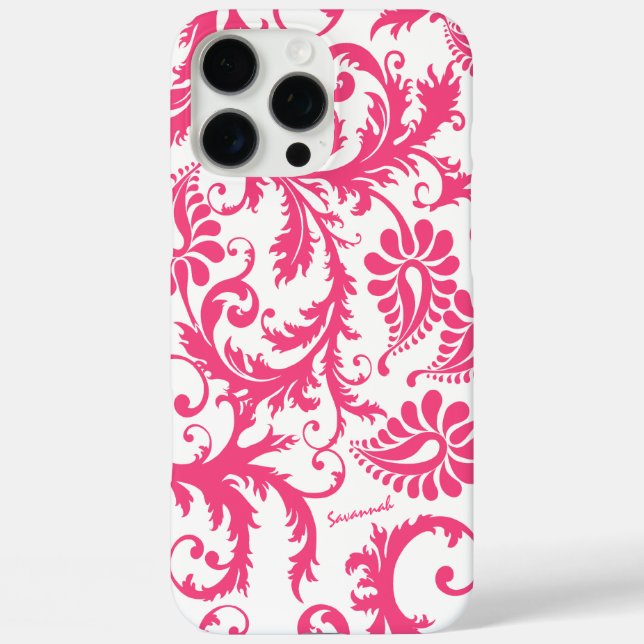 Typografie Pink Damask Ihr Name oder Zitat Case-Mate iPhone Hülle (Rückseite)