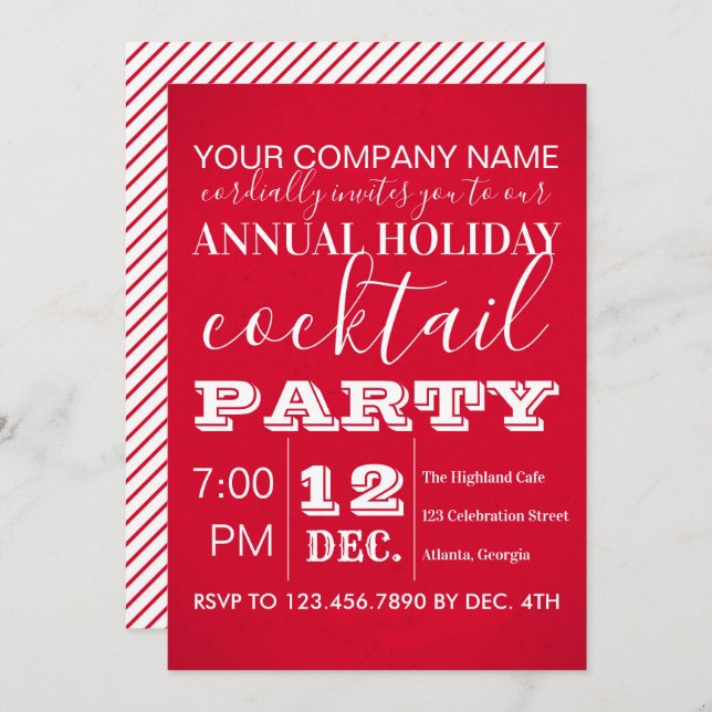 Typografie Red Corporate Holiday Party Einladung (Vorne/Hinten)