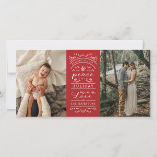 Typografie Red Joy and Peace Dieses Holiday Foto Feiertagskarte