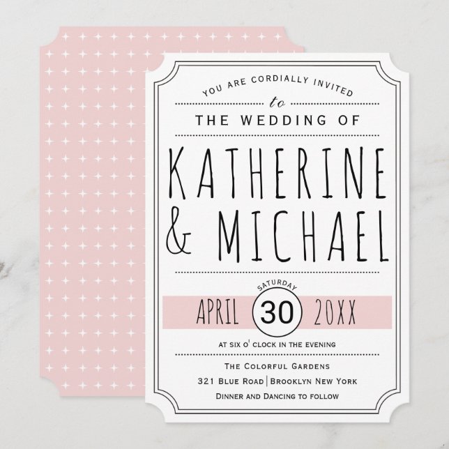 Typografie rosa invertierte Ecken Einladung (Vorne/Hinten)