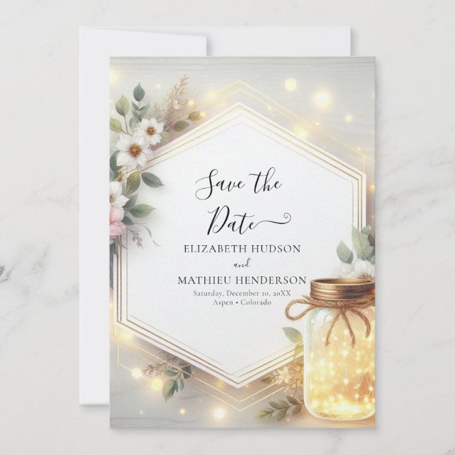 Typografie Rustic Mason Jar Wedding Save The Date (Vorderseite)