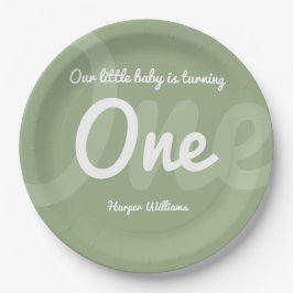 Typografie Sage 1 Baby First Birthday Pappteller