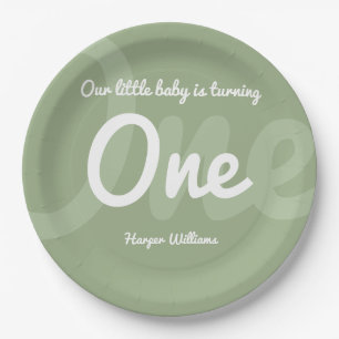 Typografie Sage 1 Baby First Birthday Pappteller