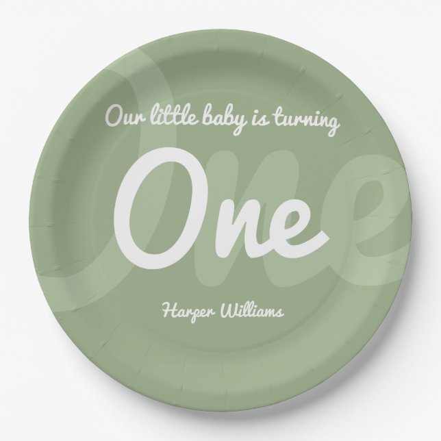 Typografie Sage 1 Baby First Birthday Pappteller (Vorderseite)