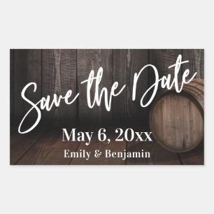 Typografie Save the Date Brown-Holzfass Rechteckiger Aufkleber