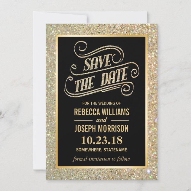 Typografie Save the Date Gold Glitzer Glitzern (Vorderseite)