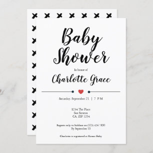 Typografie Schwarz-weiß Baby Shower Herz Kisses Einladung