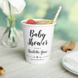 Typografie Schwarz-weiß Baby Shower Herz Pappbecher