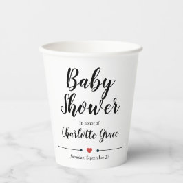 Typografie Schwarz-weiß Baby Shower Herz Pappbecher