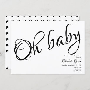 Typografie Schwarz-weiß Oh Baby Shower Herz Kisses Einladung