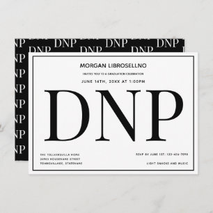 Typografie-Schwarz-weiße DNP-Graduierungspartei Einladung