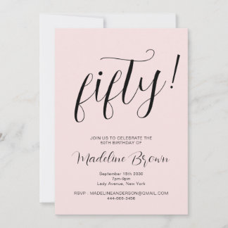Typografie Script Blush Pink 50. Geburtstag Einladung