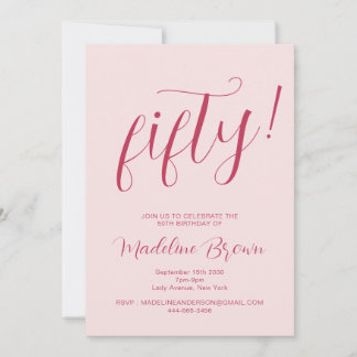 Typografie Script Blush Pink 50. Geburtstag Einladung