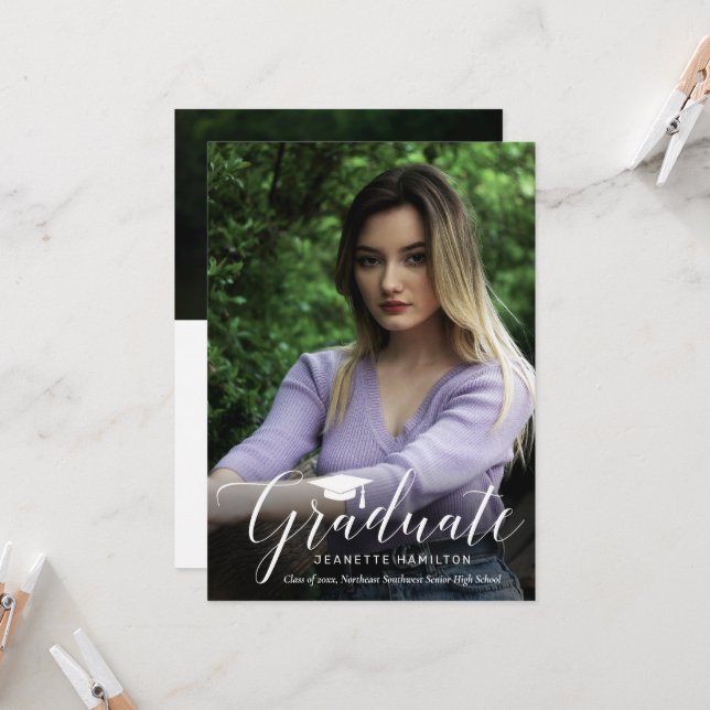 Typografie Script Front/Back Foto Abschluss Invi Einladung (Vorderseite/Rückseite Beispiel)